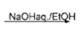 a reaction arrow showing treatment with aqueous sodium hydroxide in ethanol as the solvent